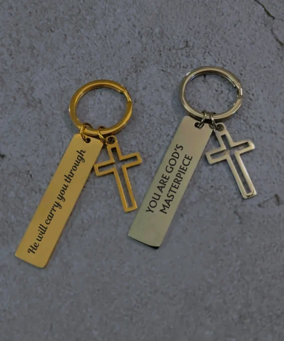 CROSS RECTANGLES - Engravable cross keychains with personalised Verse, texts and captions - Christian Gifts and accessories